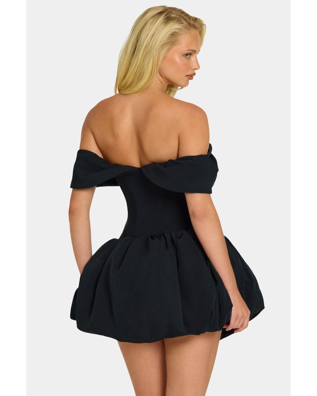 Oh Polly Black Off-Shoulder Layered Bubble Hem Corset Mini Dress