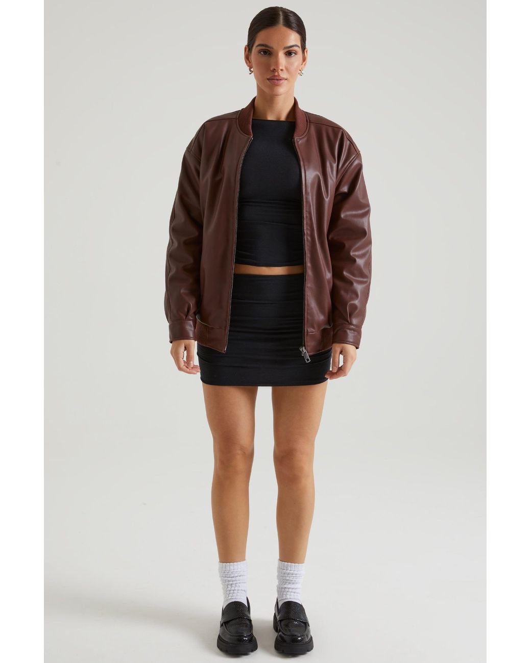 Oh Polly Brown Faux Leather Jacket
