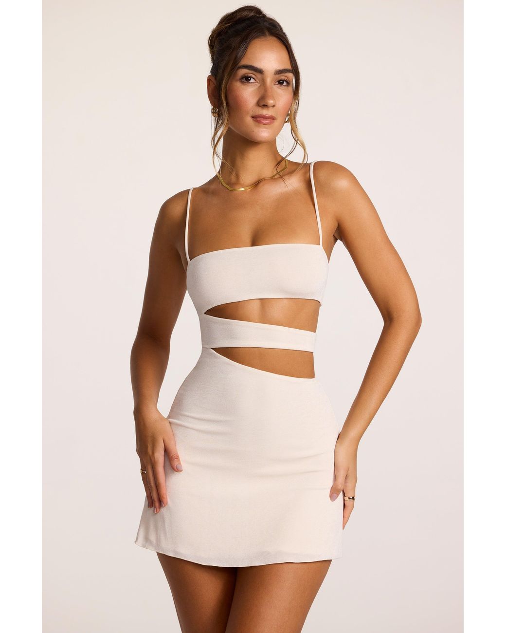 Oh Polly White Textured Jersey Cut-Out A-Line Mini Dress
