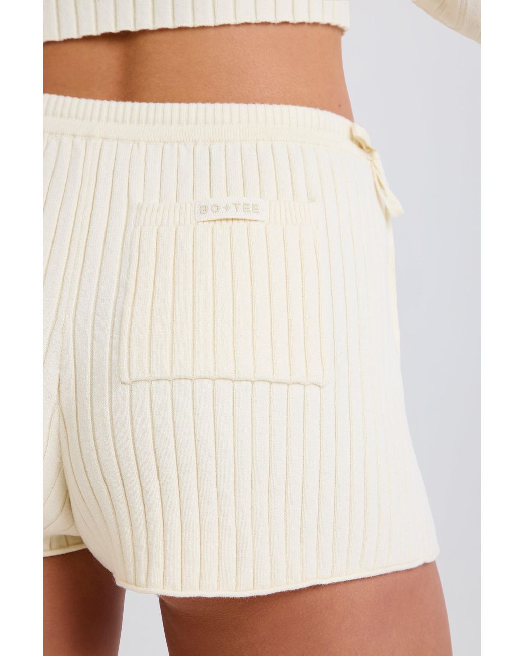 BO+TEE White Ribbed Knit Tie Mini Shorts
