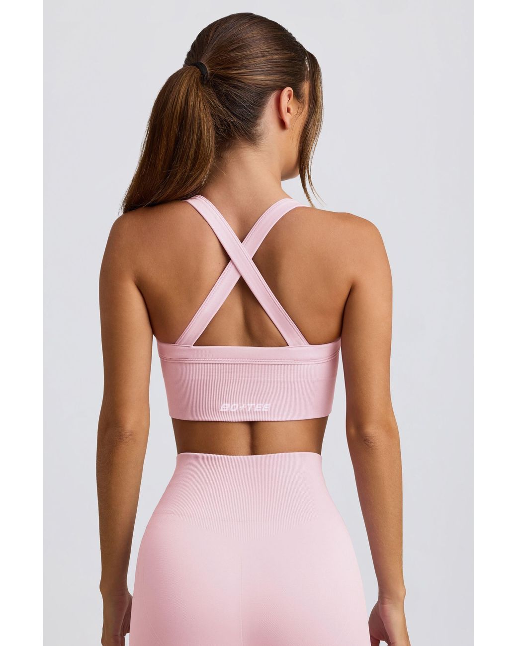 BO+TEE Pink Super Sculpt Seamless Crossback Sports Bra