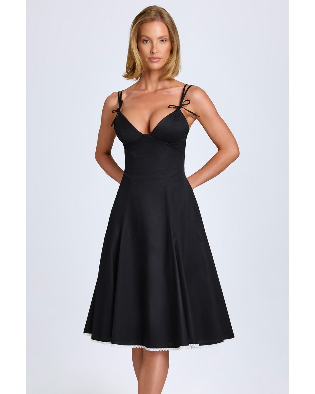 Oh Polly Black Bow-Detail A-Line Midi Dress