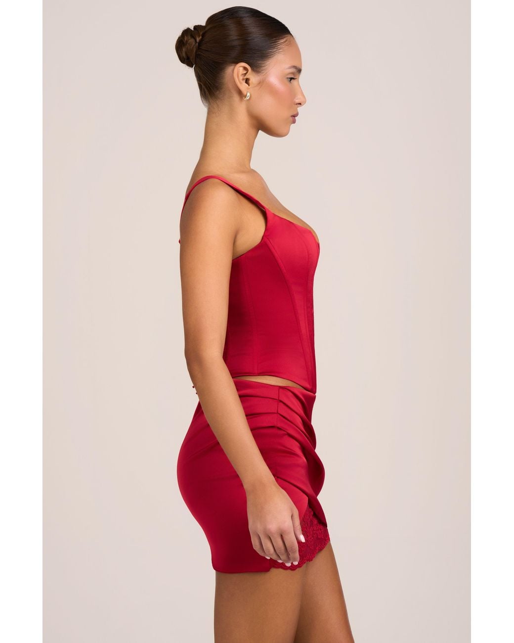 Oh Polly Red Satin Mid-Rise Mini Skirt