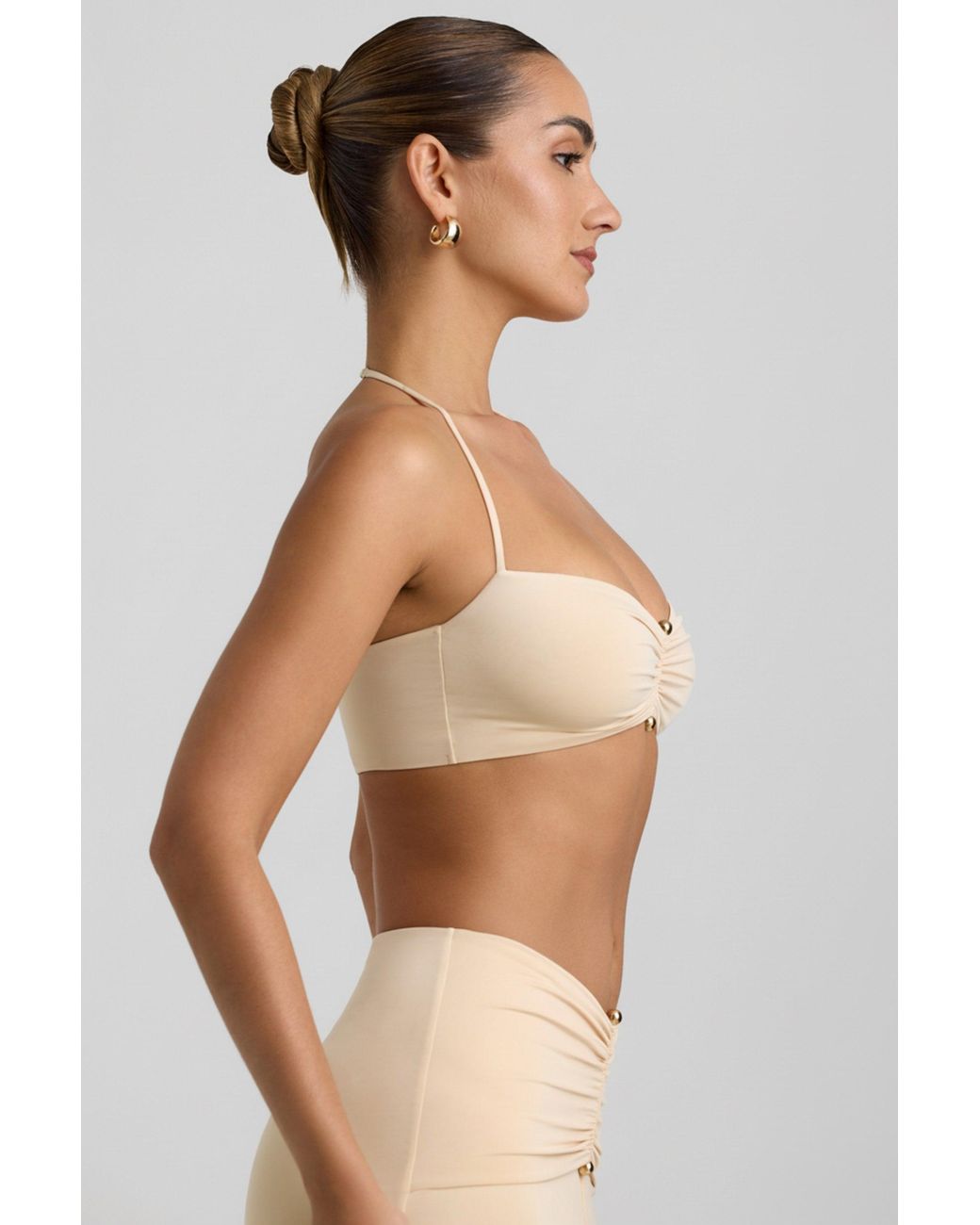 Oh Polly White Slinky Jersey Hardware Detail Halterneck Bralette