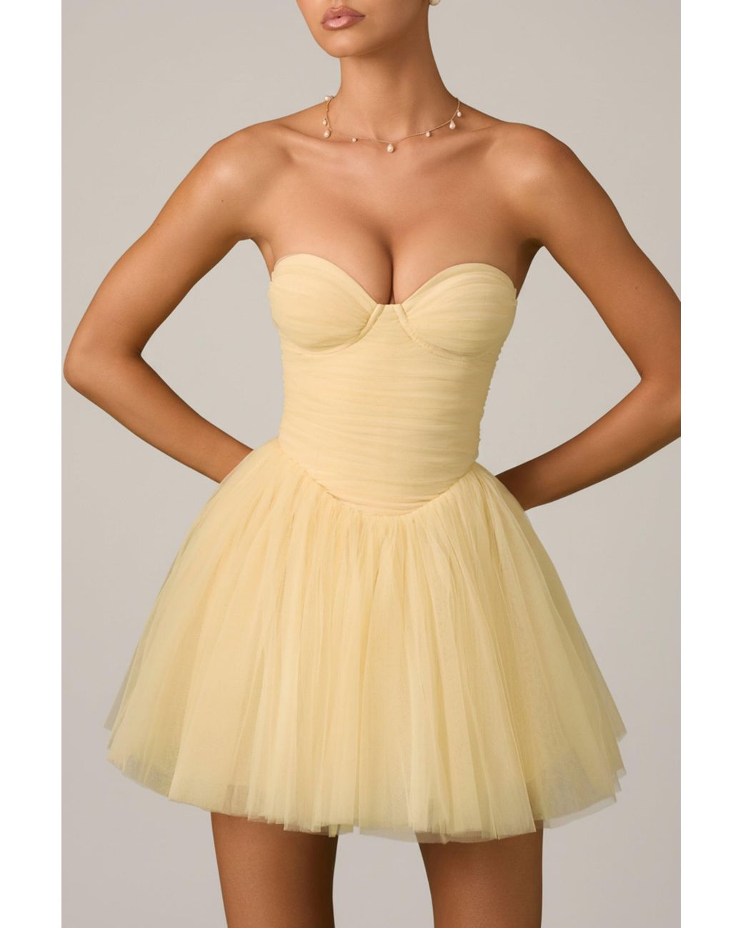 Oh Polly Yellow Tulle Corset Mini Dress