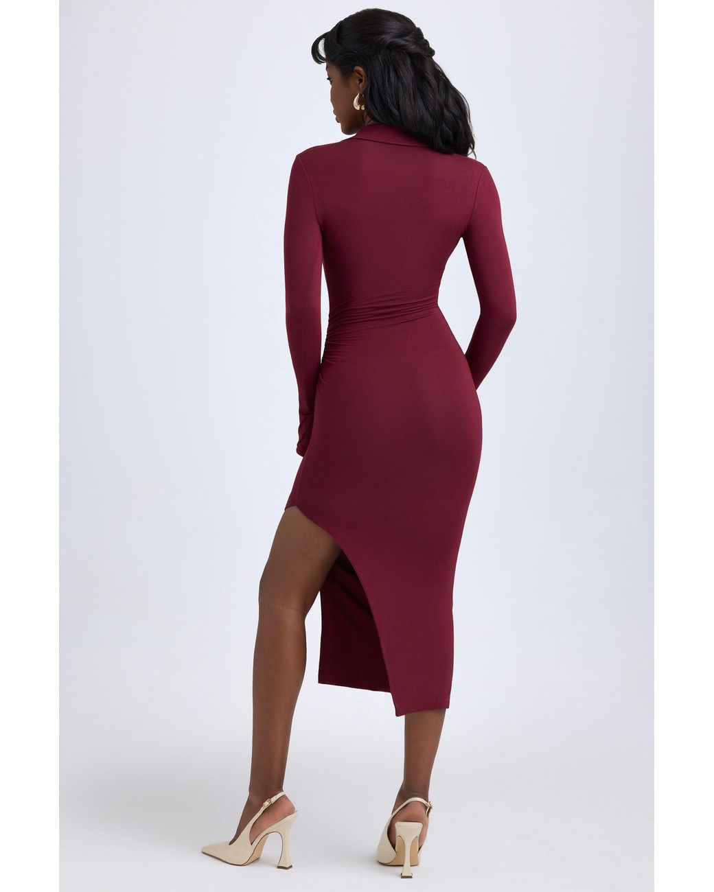 Oh Polly Red Modal Plunge V-Neck Midaxi Dress