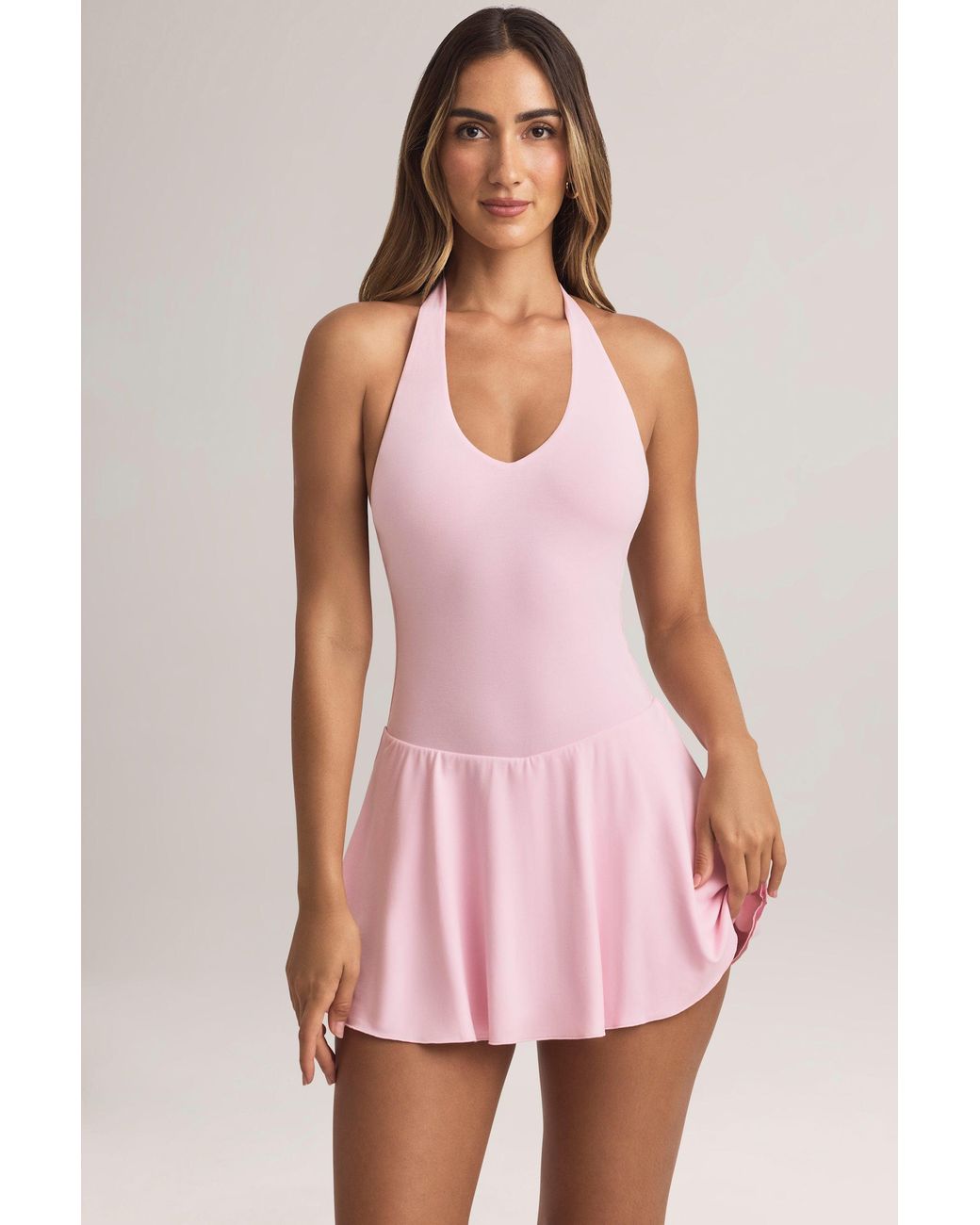 Oh Polly Pink Modal Halterneck A-Line Mini Dress