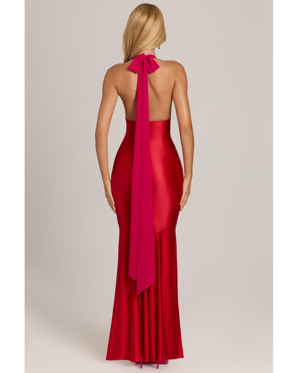 Oh Polly Red Satin Jersey Maxi Dress