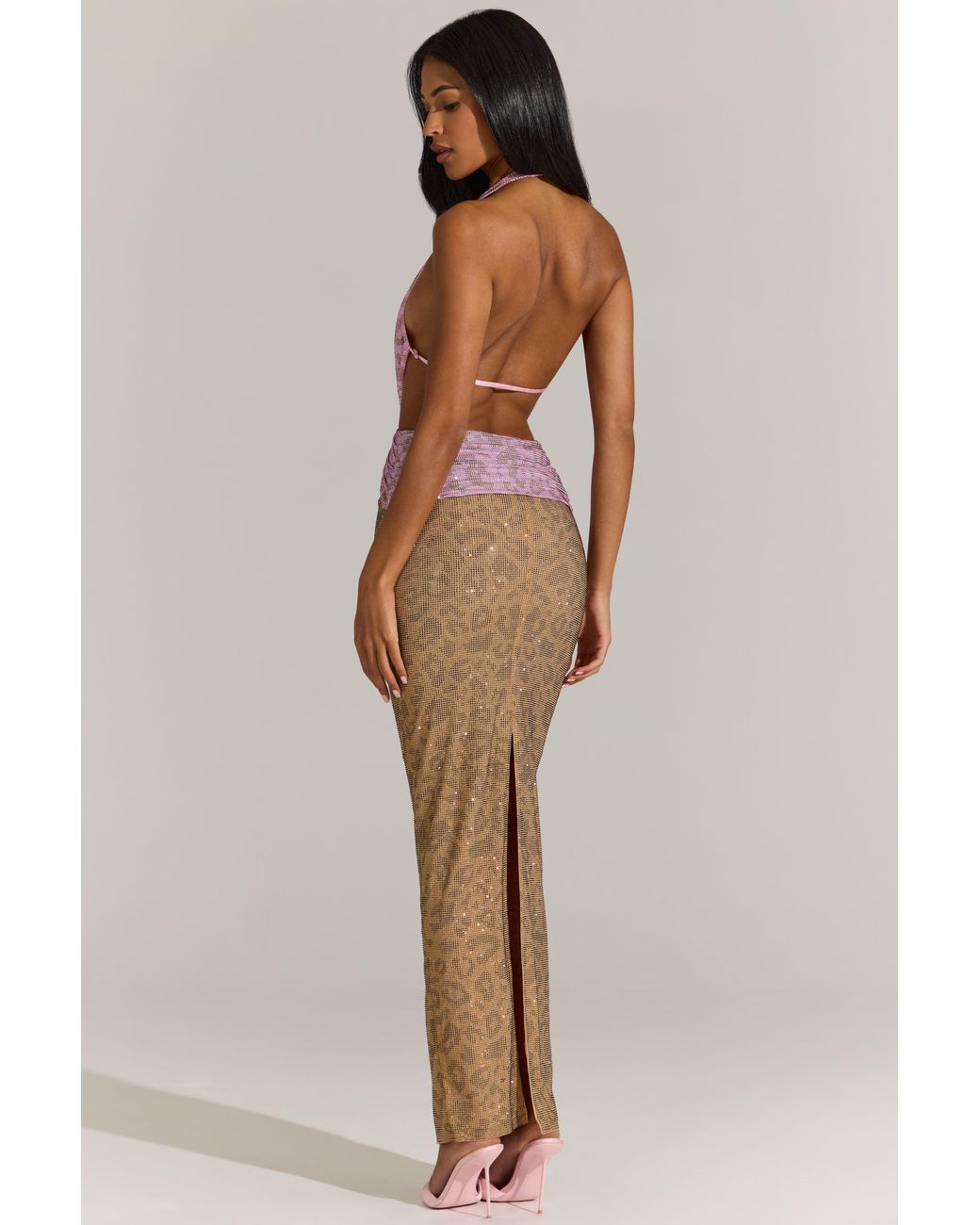 Oh Polly Pink Embellished Cut-Out Maxi Dress