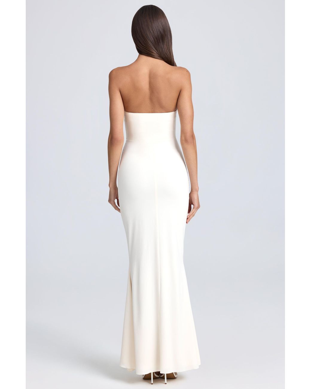 Oh Polly White Bandeau Ruffle-Trim Corset Gown