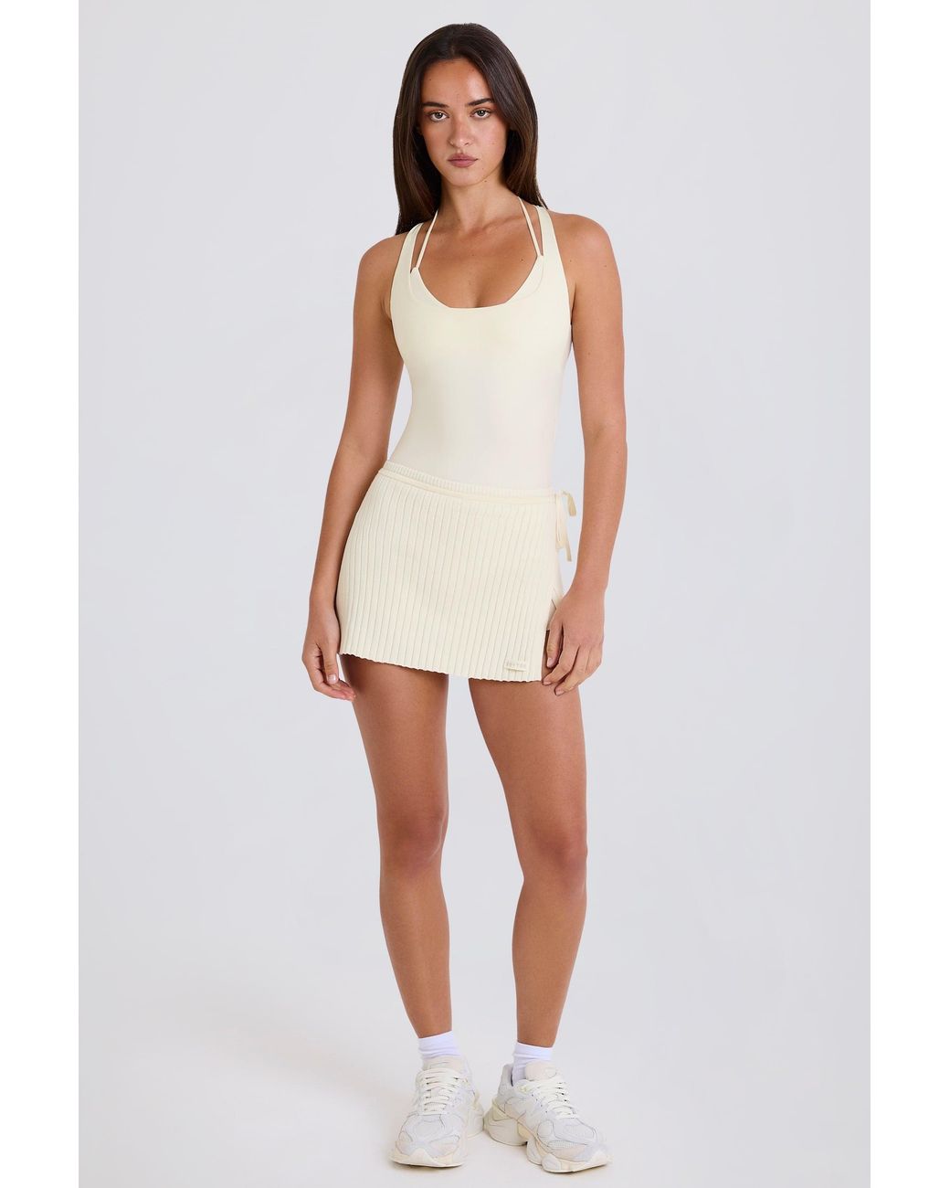 BO+TEE White Ribbed Knit Tie Wrapover Skort