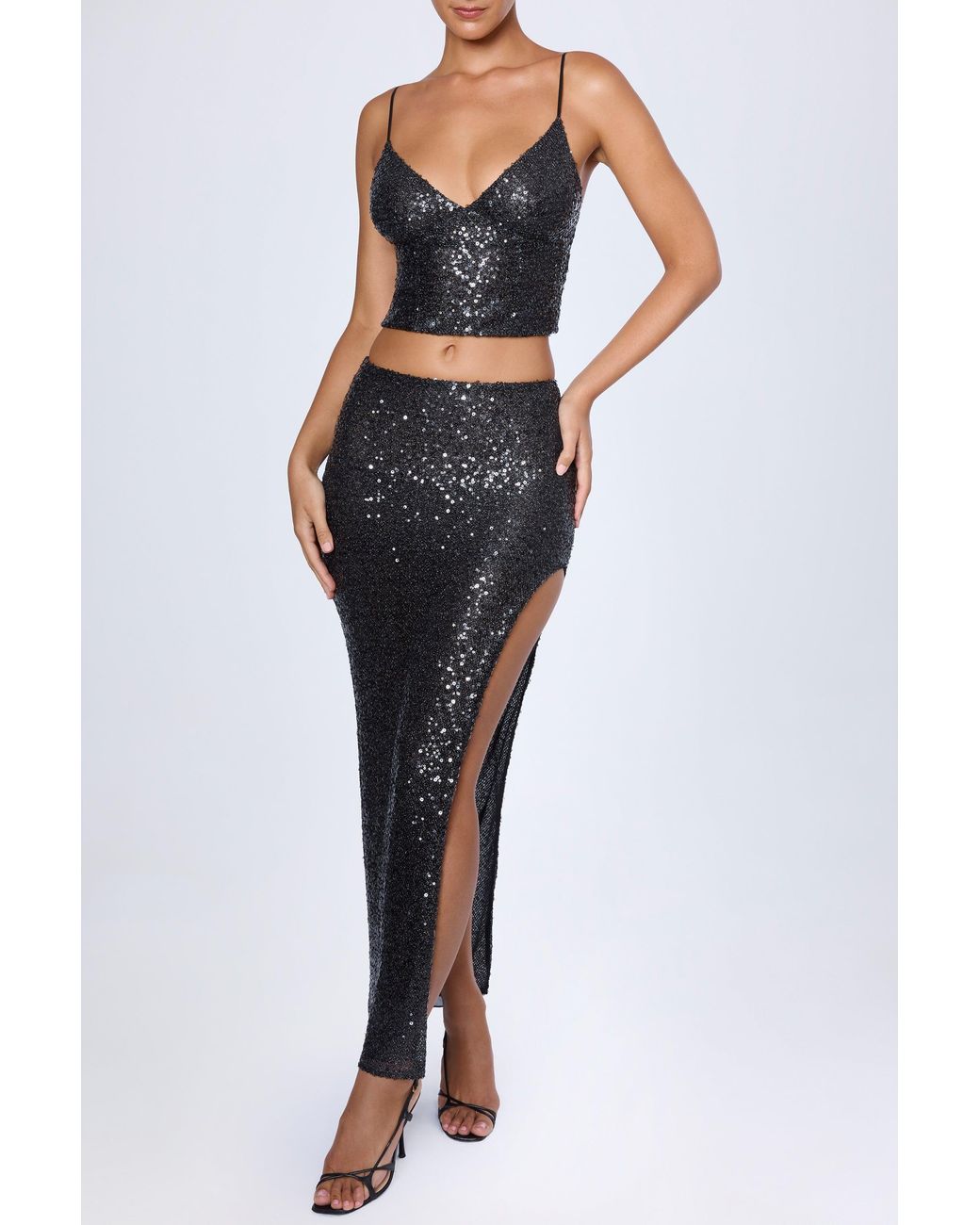 Oh Polly Black Embellished Low-Rise Maxi Skirt