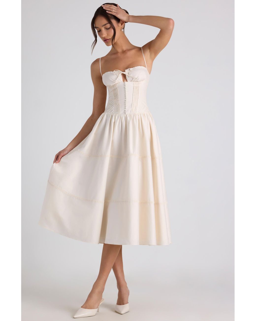 Oh Polly White Lace-Trim Pintucked Poplin Midaxi Dress