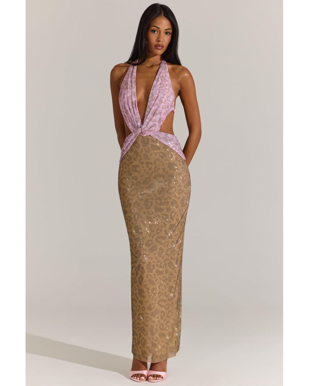 Oh Polly Pink Embellished Cut-Out Maxi Dress