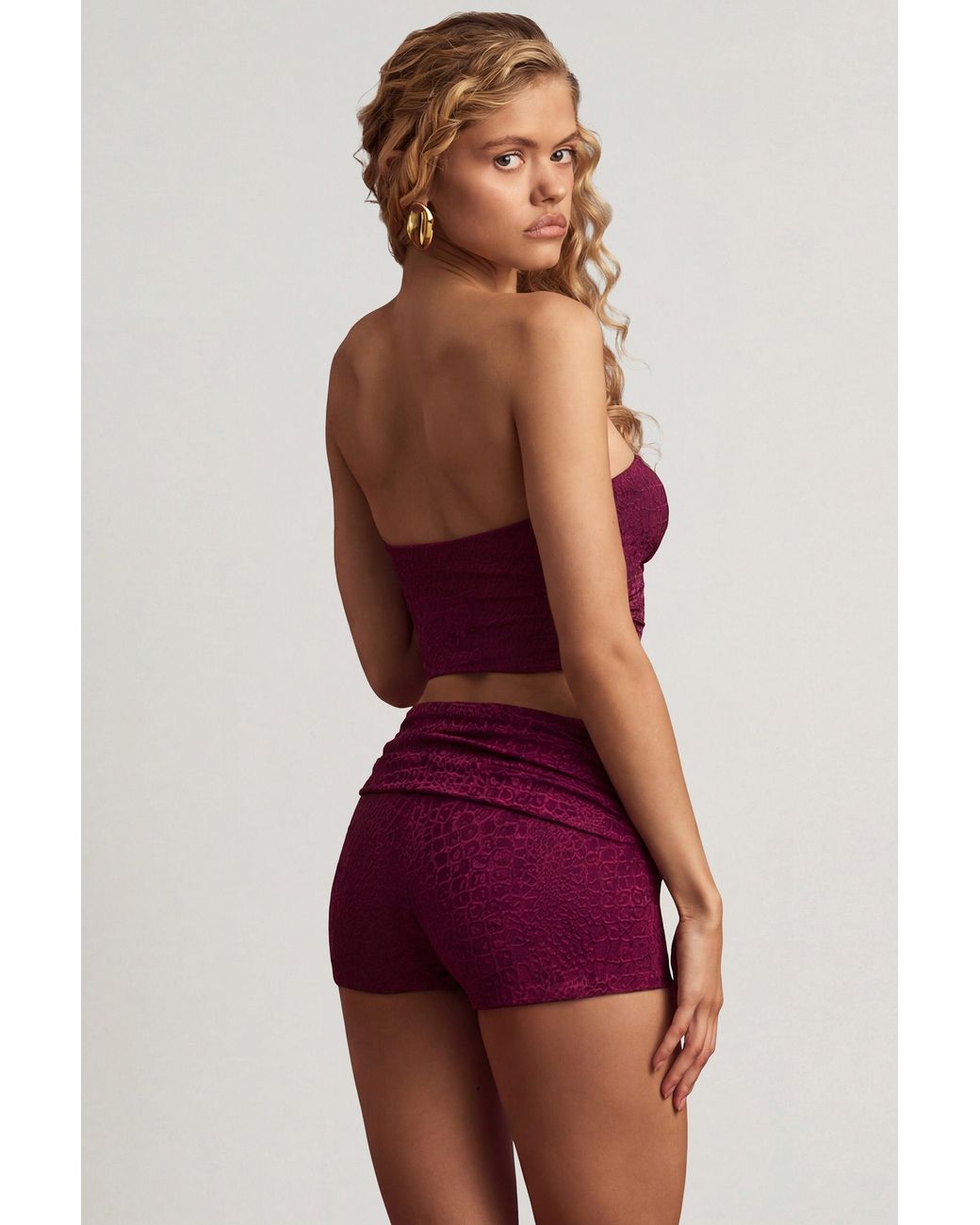 Oh Polly Purple Hardware-Detail Bandeau Crop Top