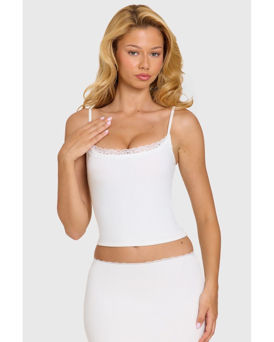 Oh Polly White Modal Lace-Trim Top
