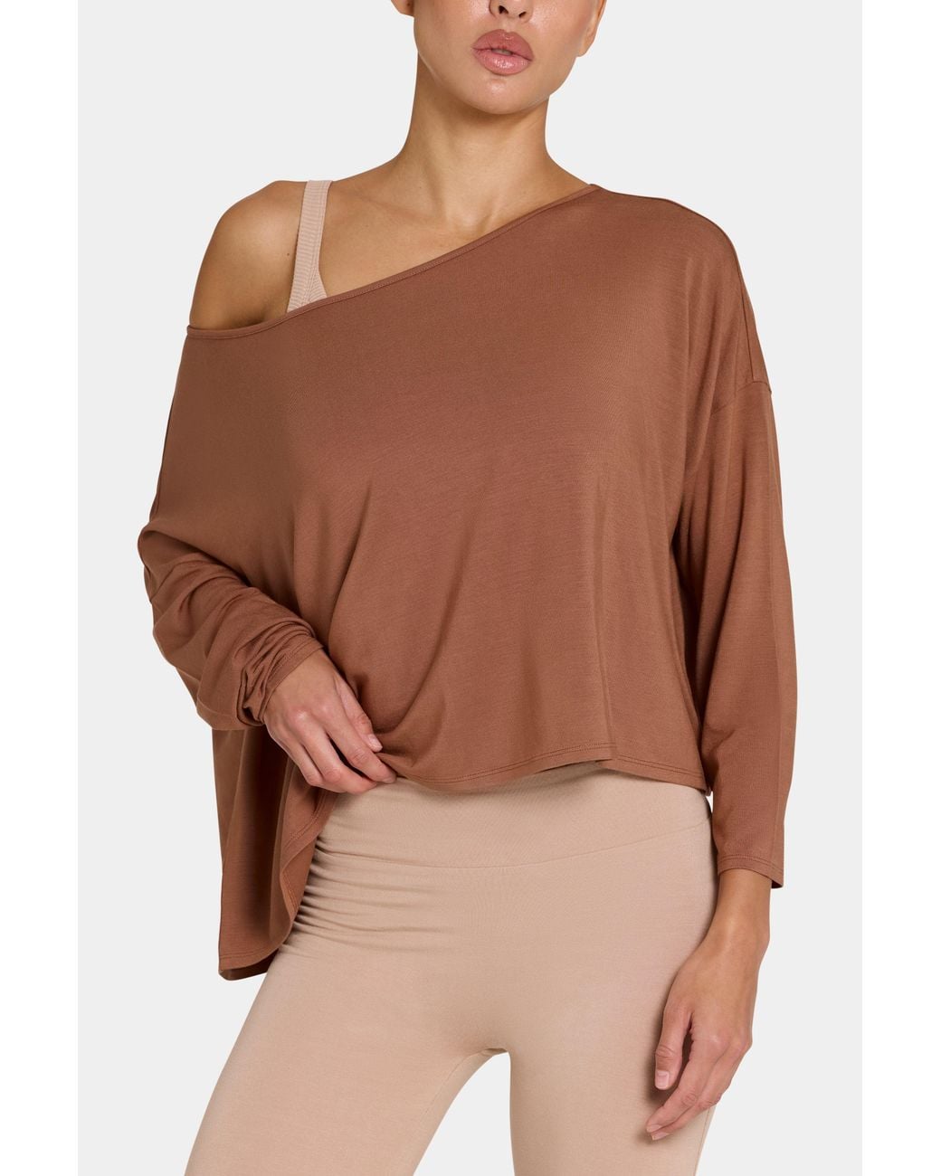 BO+TEE Brown Buttercloud Slouchy Off-Shoulder Top