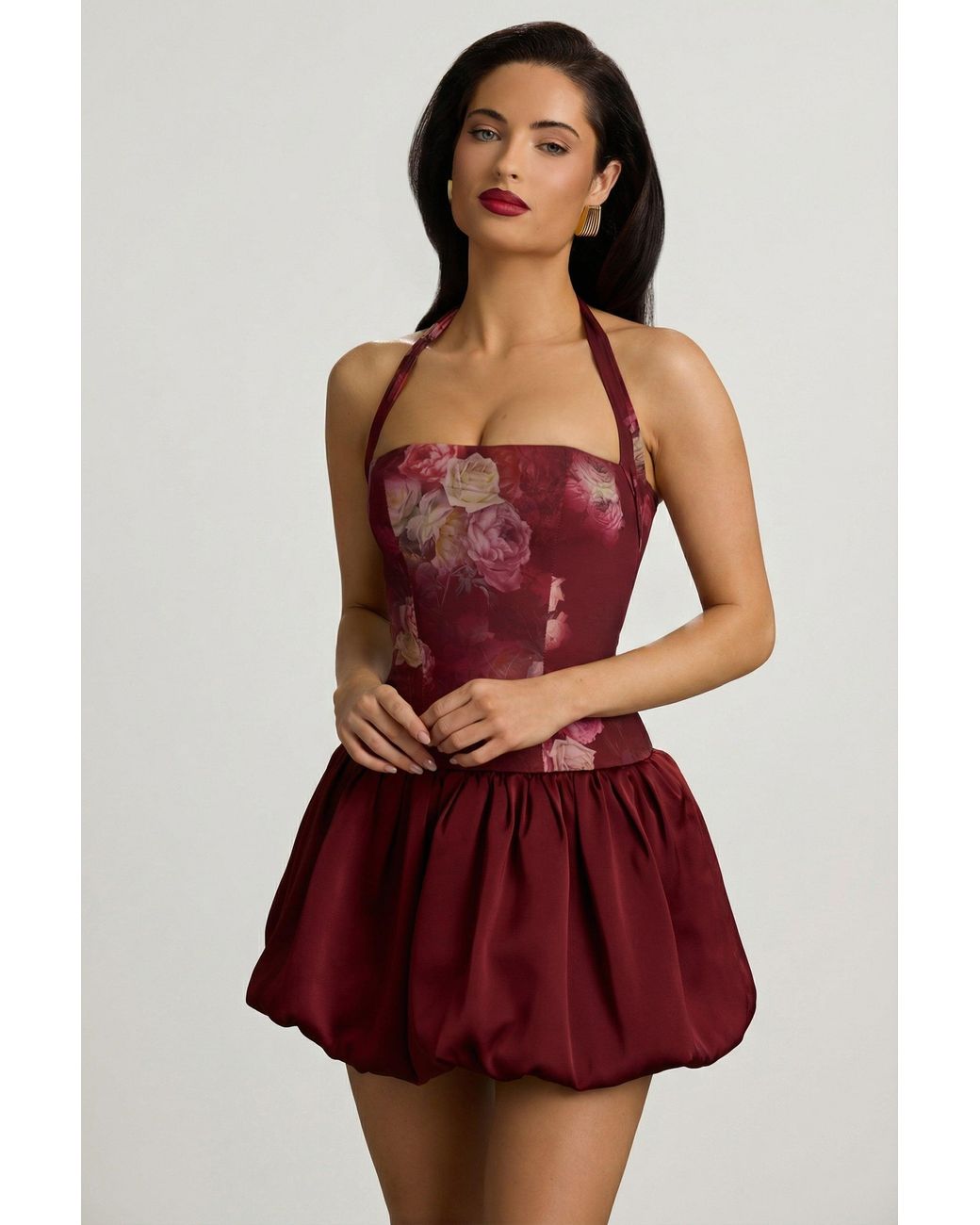 Oh Polly Multicolor Halterneck Lace-Up Bubble Hem Mini Dress