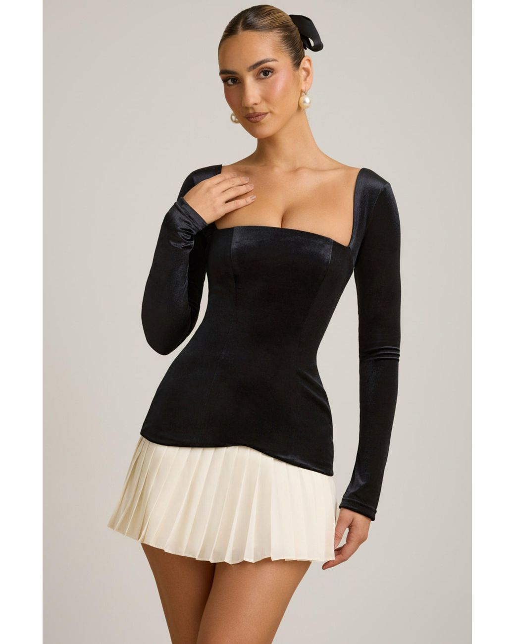 Oh Polly Black Layered Pleated Corset Mini Dress