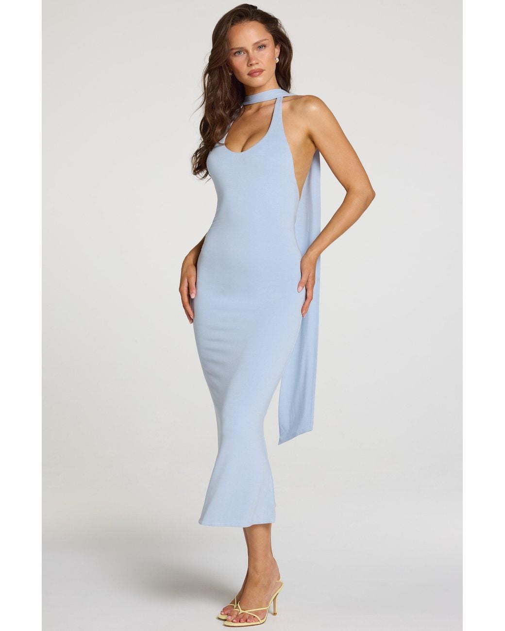 Oh Polly Blue Modal Halterneck Midaxi Dress