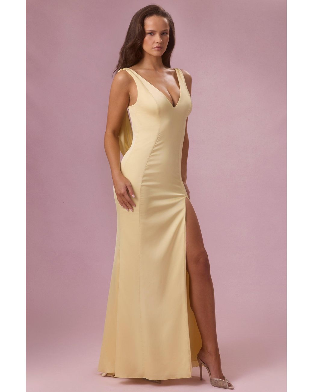 Oh Polly Yellow Satin Draped Bridesmaid Dress
