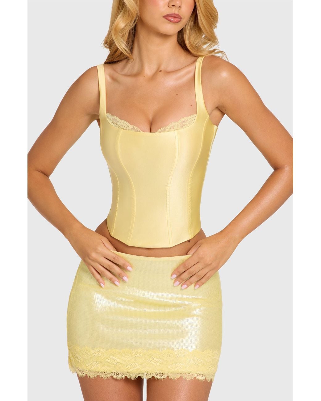 Oh Polly Yellow Satin Corset Top