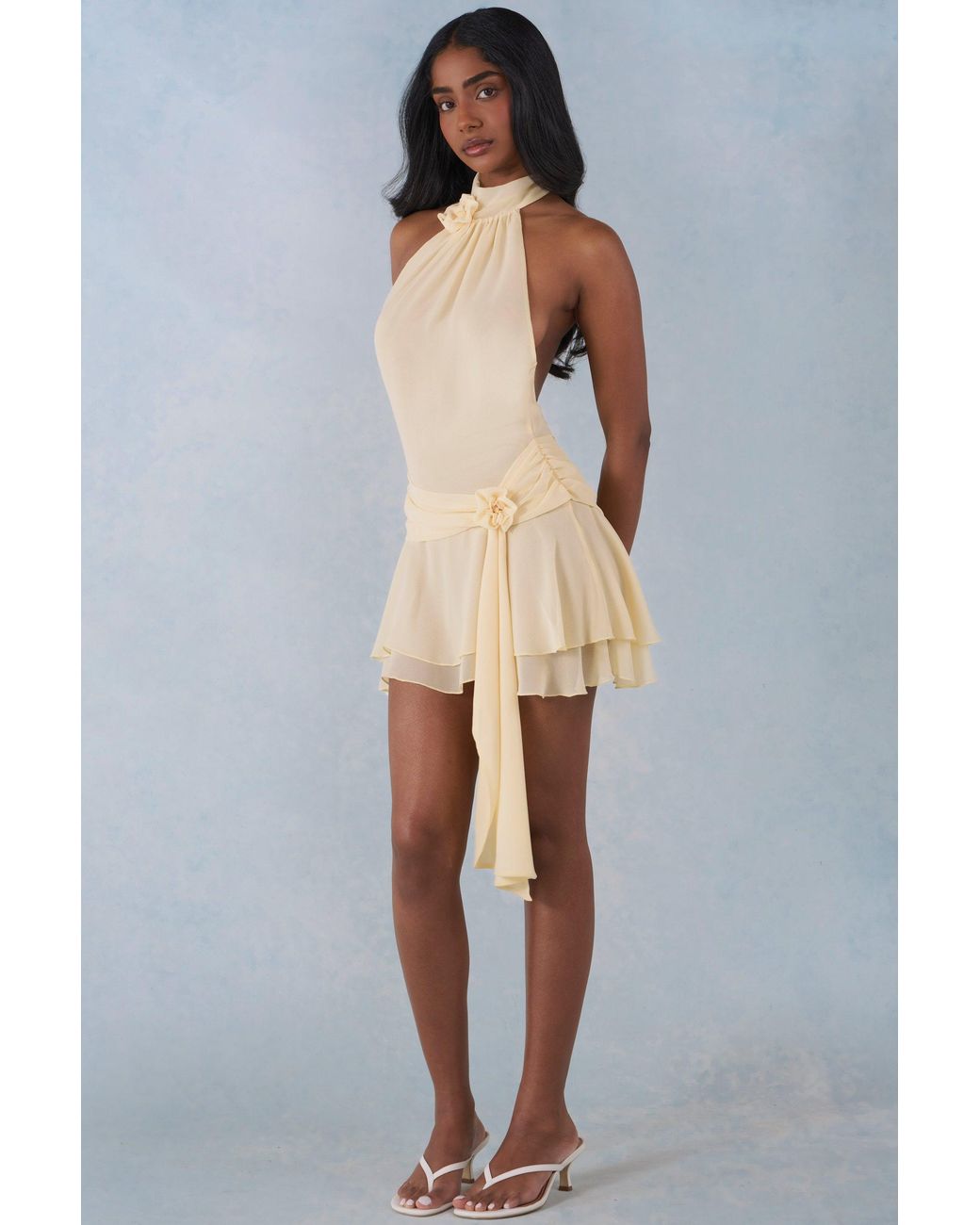 Oh Polly Yellow Halterneck Mini Dress
