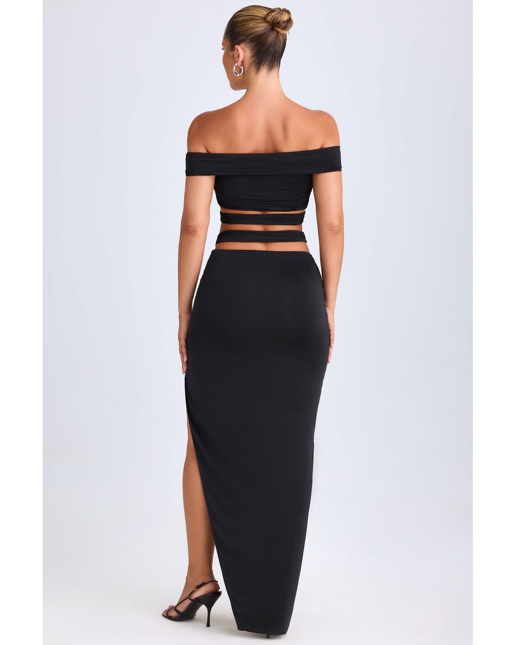 Oh Polly Black Asymmetric Cut-Out Maxi Skirt