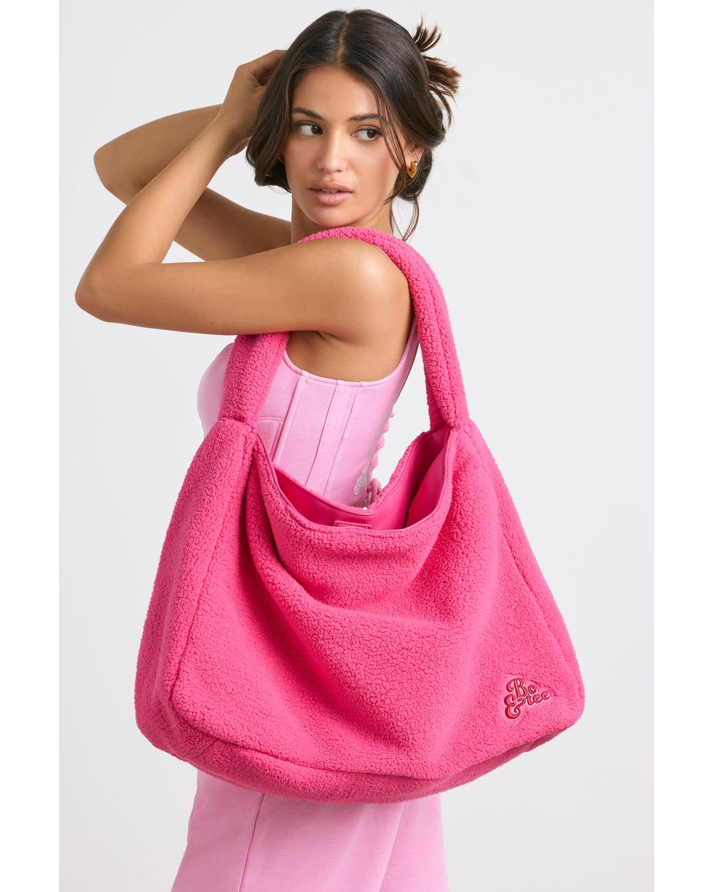BO+TEE Pink Oversized Fleece Tote Bag