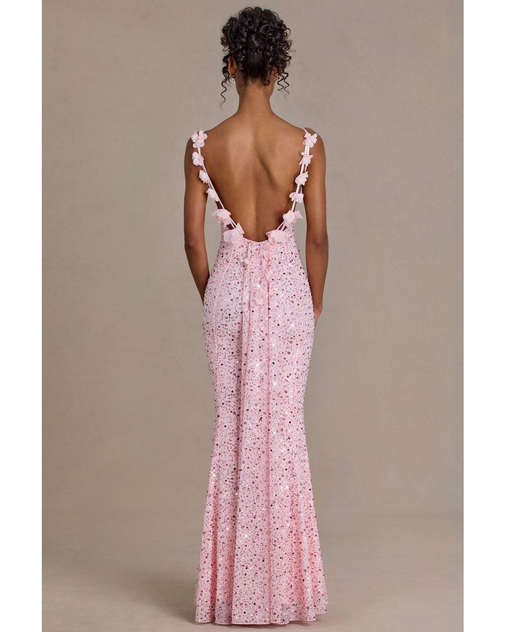 Oh Polly Pink Embellished Open-Back Maxi Dress