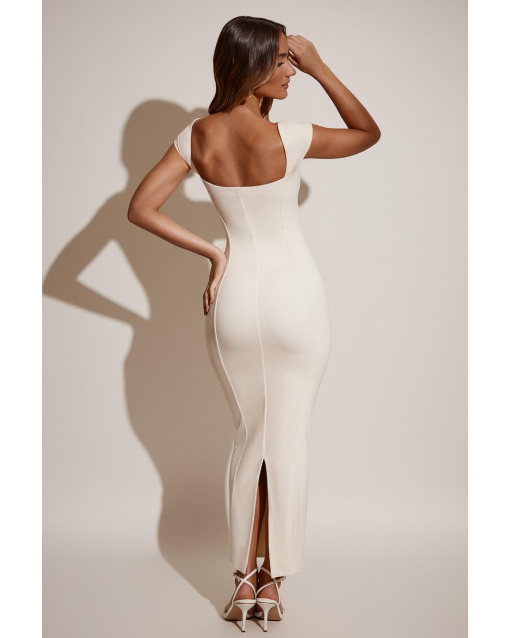 Oh Polly Natural Modal Sweetheart-Neck Cap-Sleeve Maxi Dress