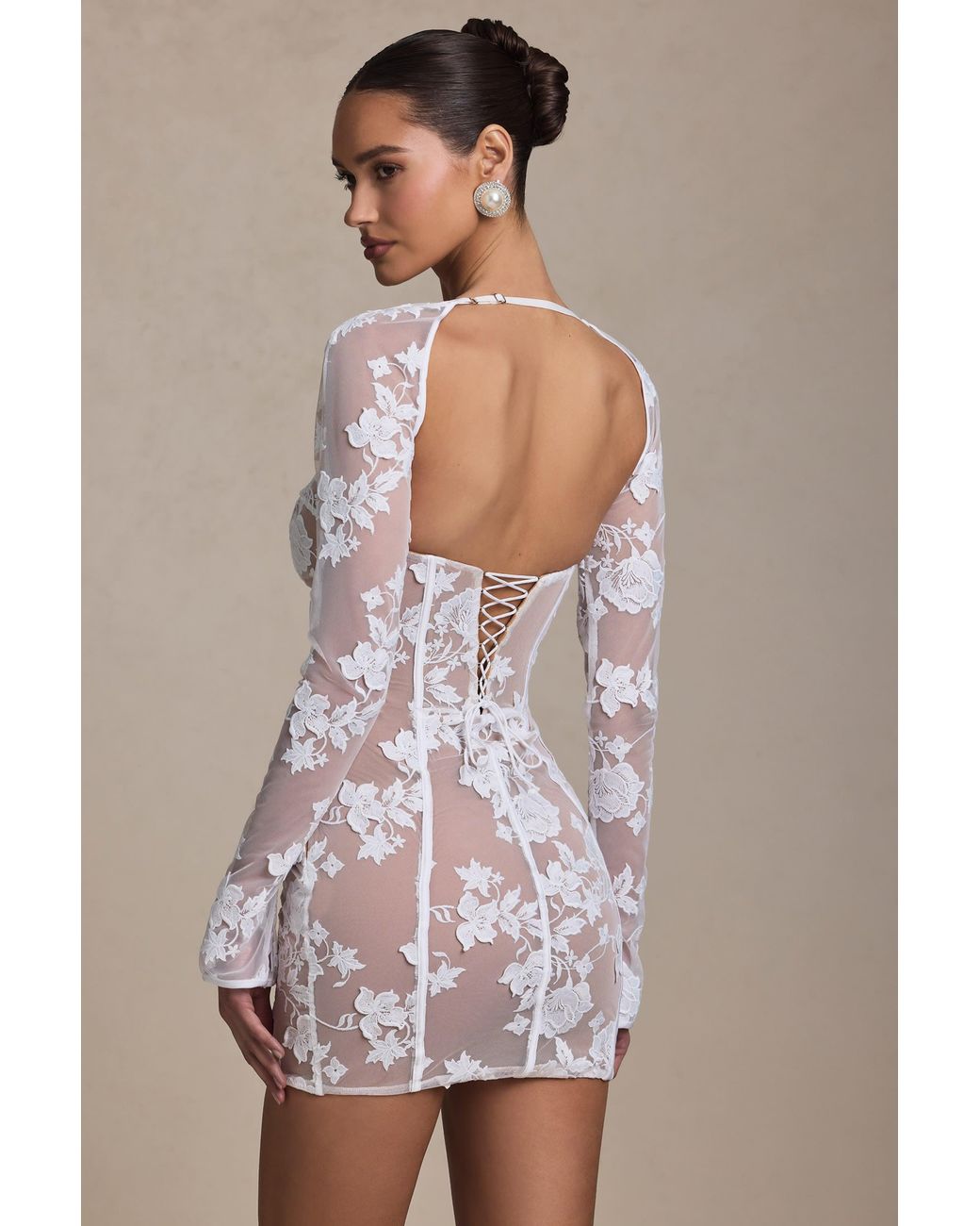 Oh Polly White Lace-Detail Corset Mini Dress