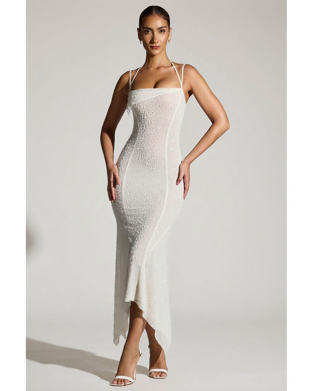 Oh Polly White Embellished Handkerchief Hem Maxi Dress