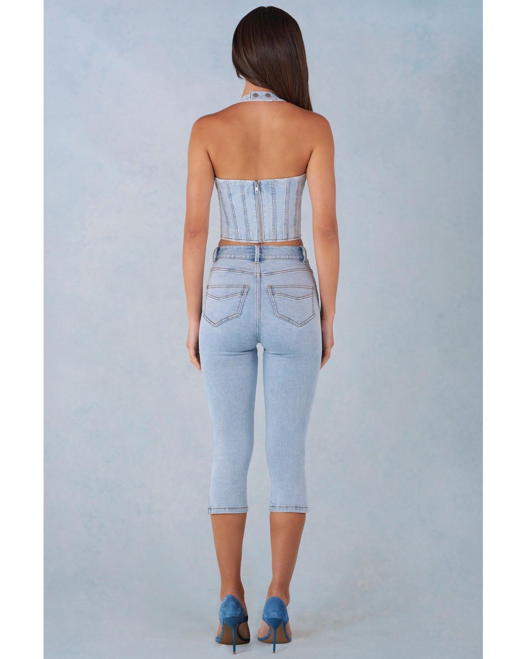 Oh Polly Blue Mid-Rise Denim Capri Jeans