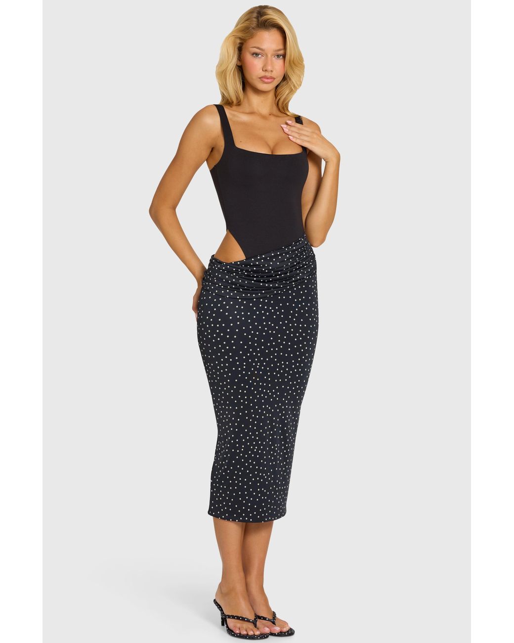 Oh Polly Black Bodice Draped Midi Dress
