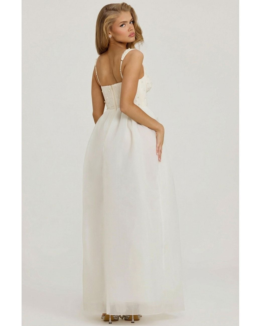 Oh Polly White Embellished Corset Gown