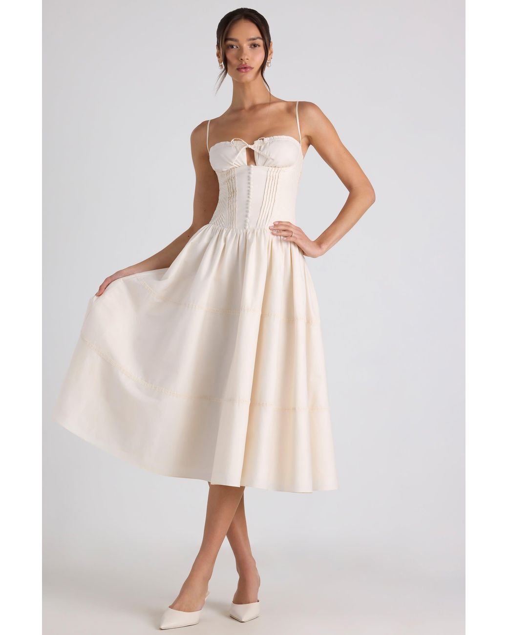 Oh Polly White Lace-Trim Pintucked Poplin Midaxi Dress