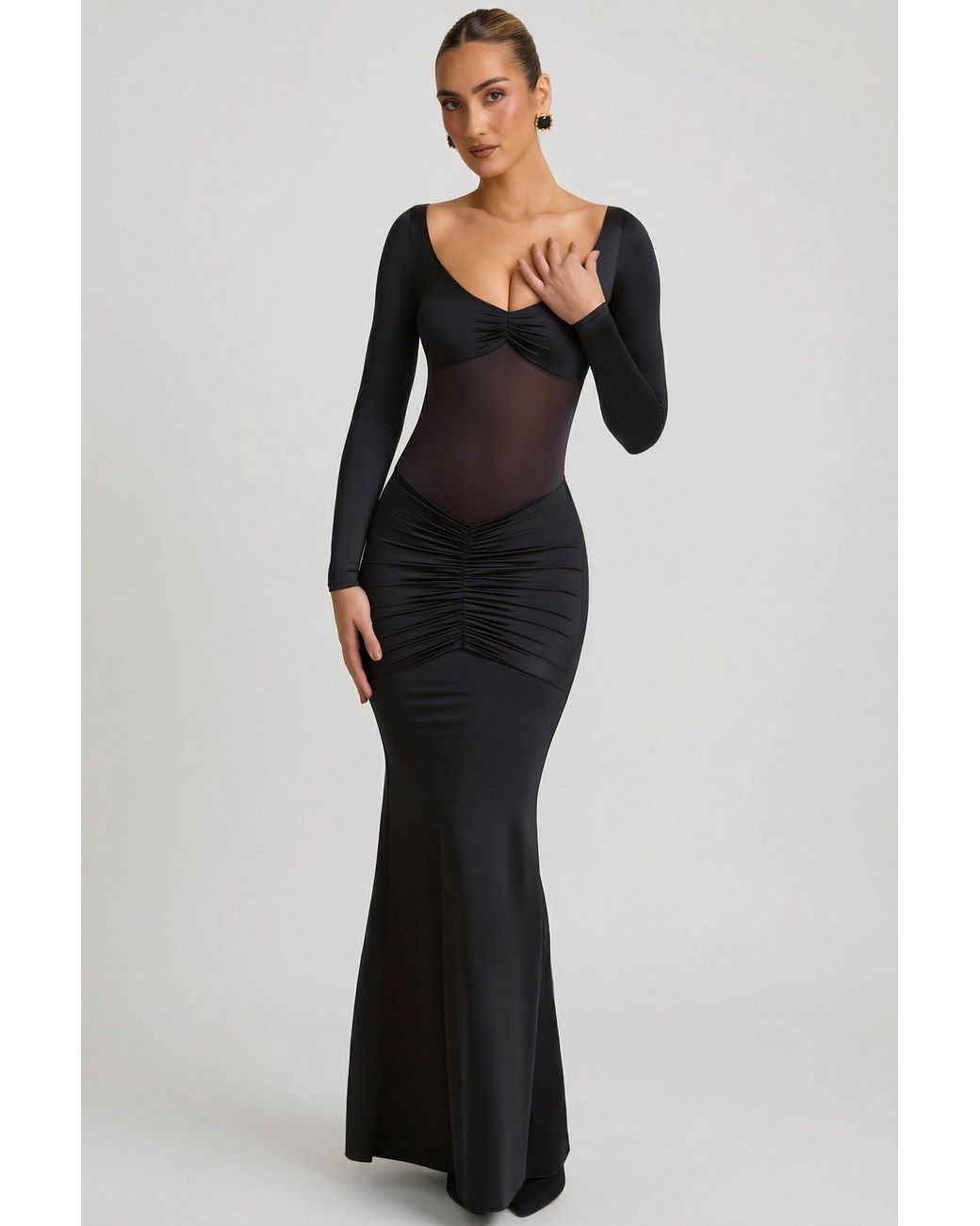 Oh Polly Black Bow-Detail Ruched Maxi Dress
