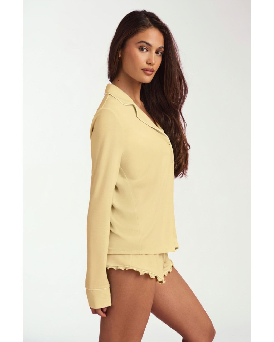 Oh Polly Yellow Modal Long-Sleeve Pyjama Top