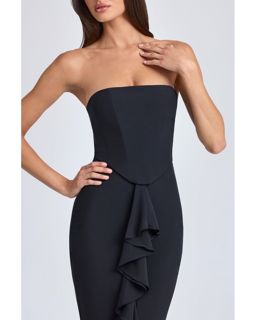 Oh Polly Black Bandeau Ruffle-Trim Corset Gown