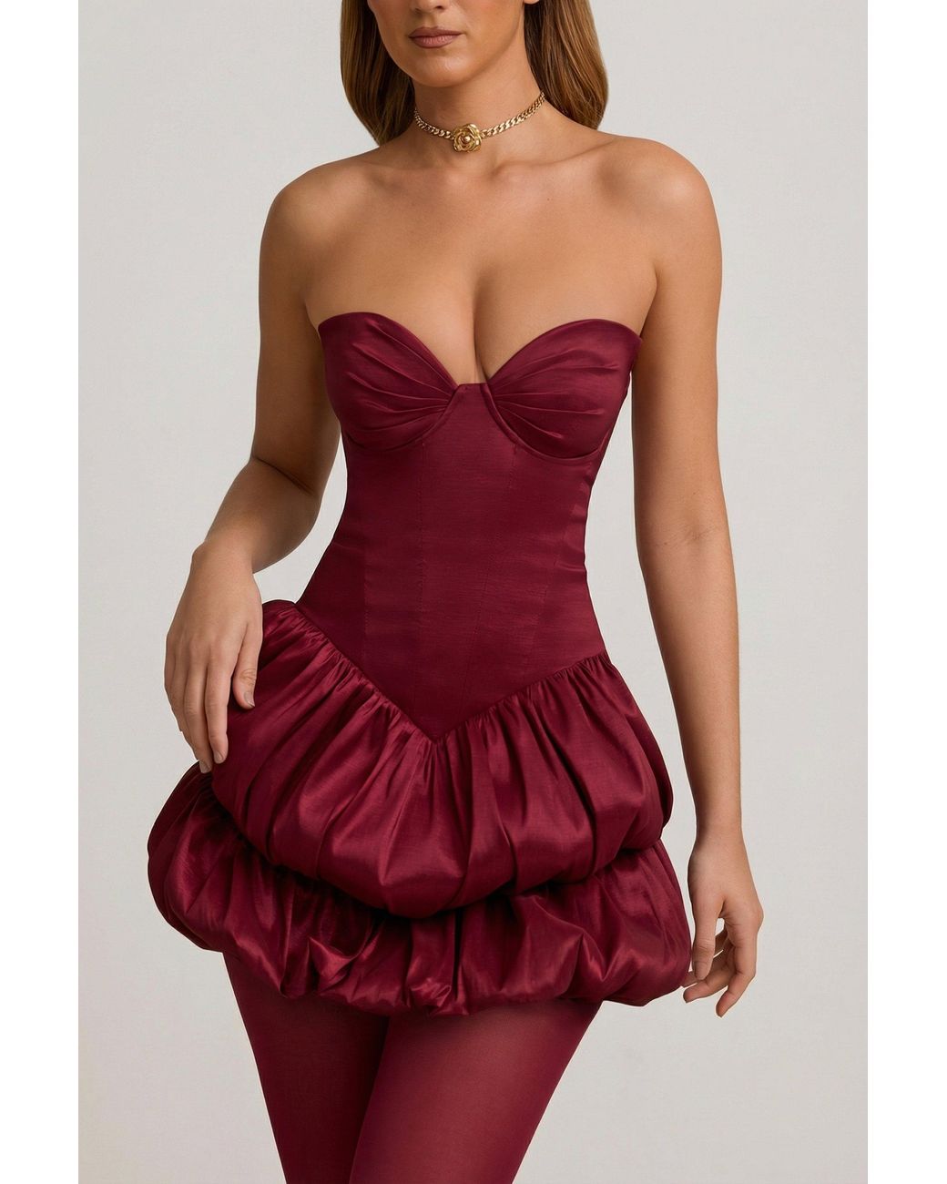 Oh Polly Red Satin Bubble Hem Corset Mini Dress