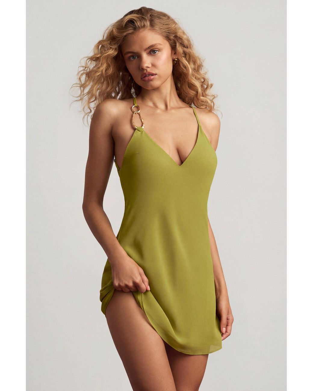 Oh Polly Green Open-Back A-Line Mini Dress