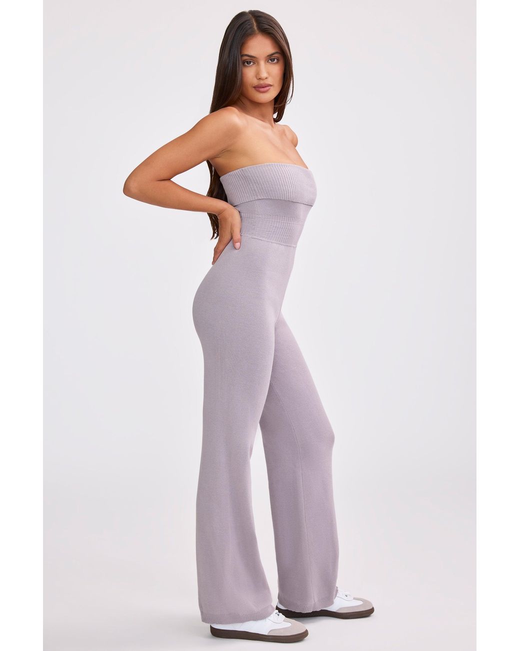 BO+TEE Purple Chunky Knit Bandeau Kick Flare Jumpsuit