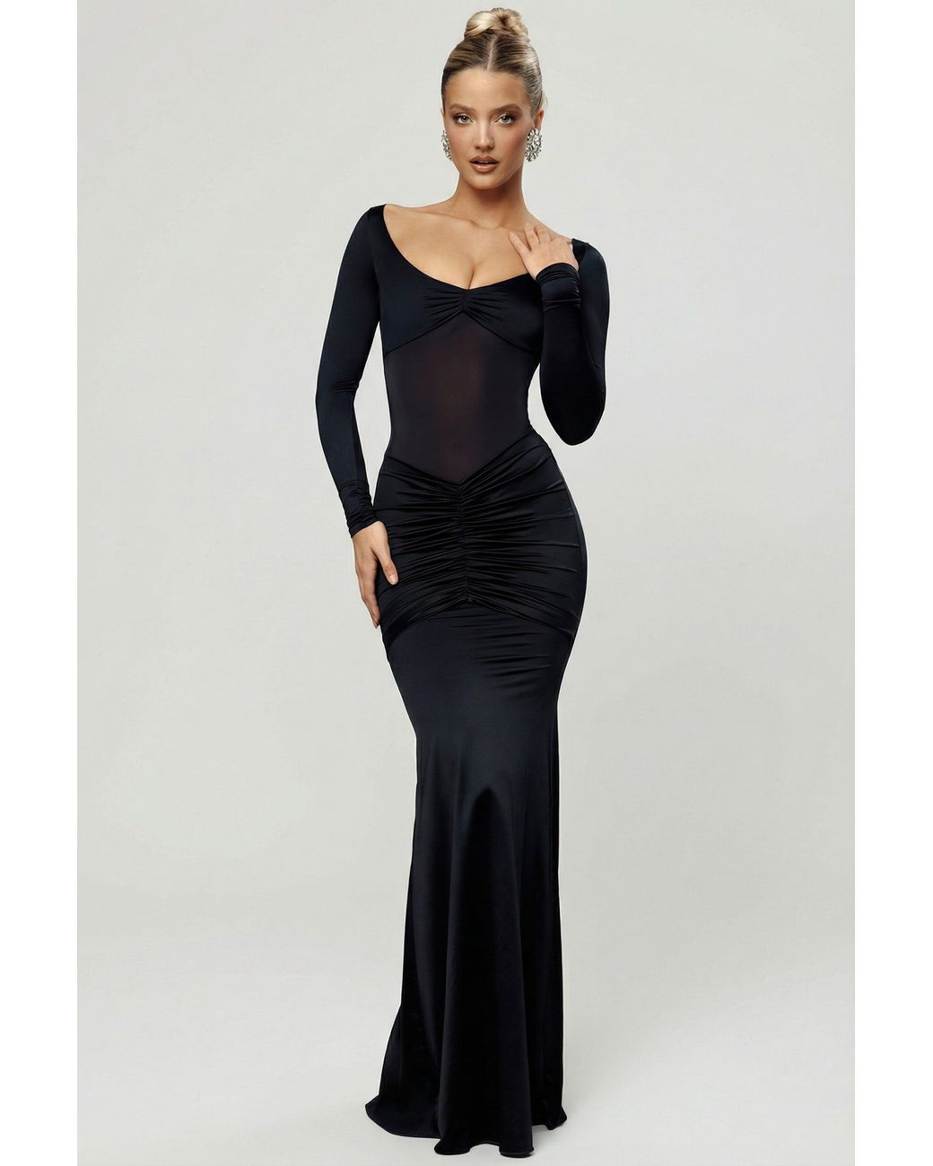 Oh Polly Black Bow-Detail Ruched Maxi Dress