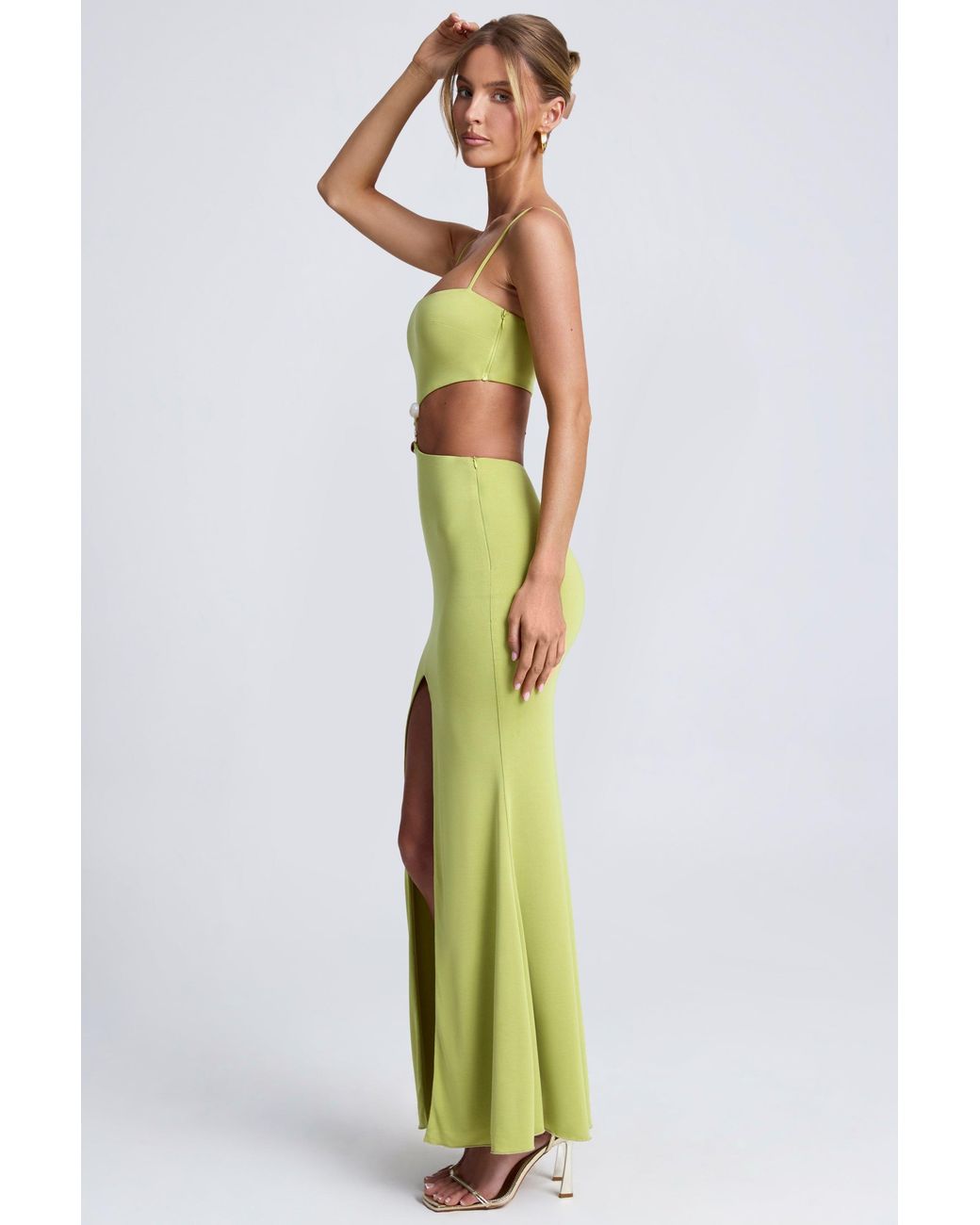 Oh Polly Green Hardware Detail Cut-Out Maxi Dress
