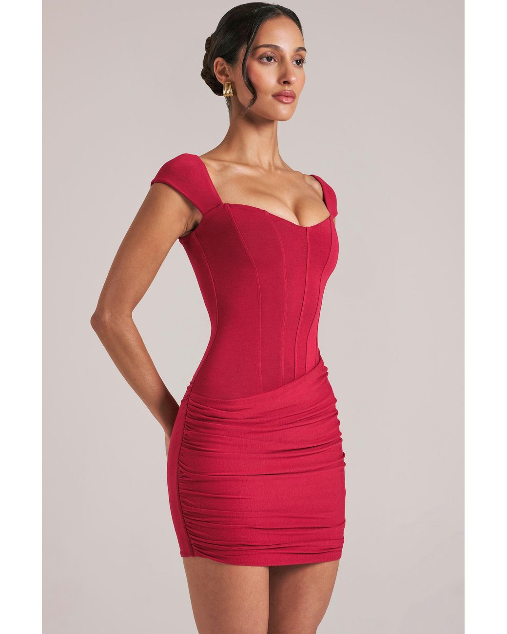 Oh Polly Red Sweetheart Neckline Mini Dress