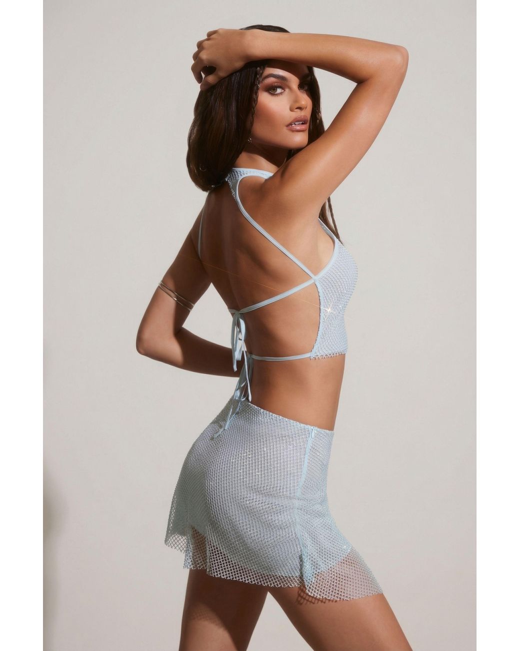 Oh Polly Blue Embellished Mid Rise Mini Skirt