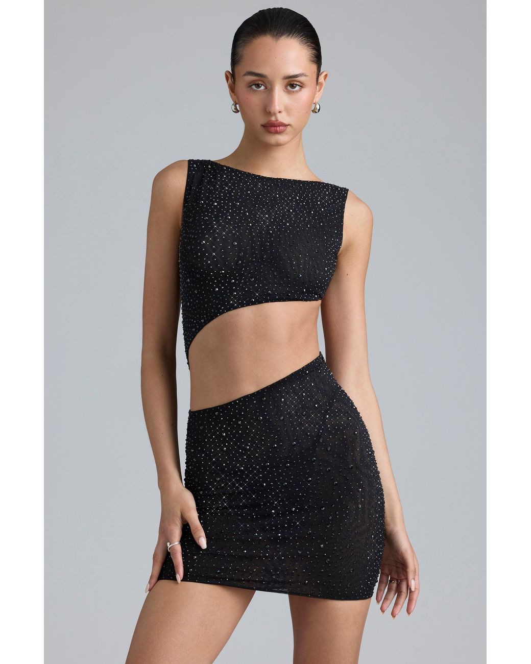 Oh Polly Black Embellished Cut-Out Mini Dress