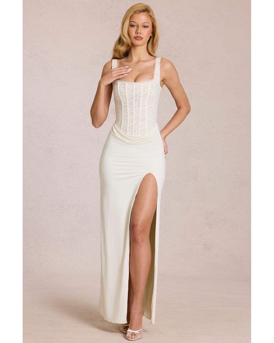 Oh Polly White Lace Corset Maxi Dress