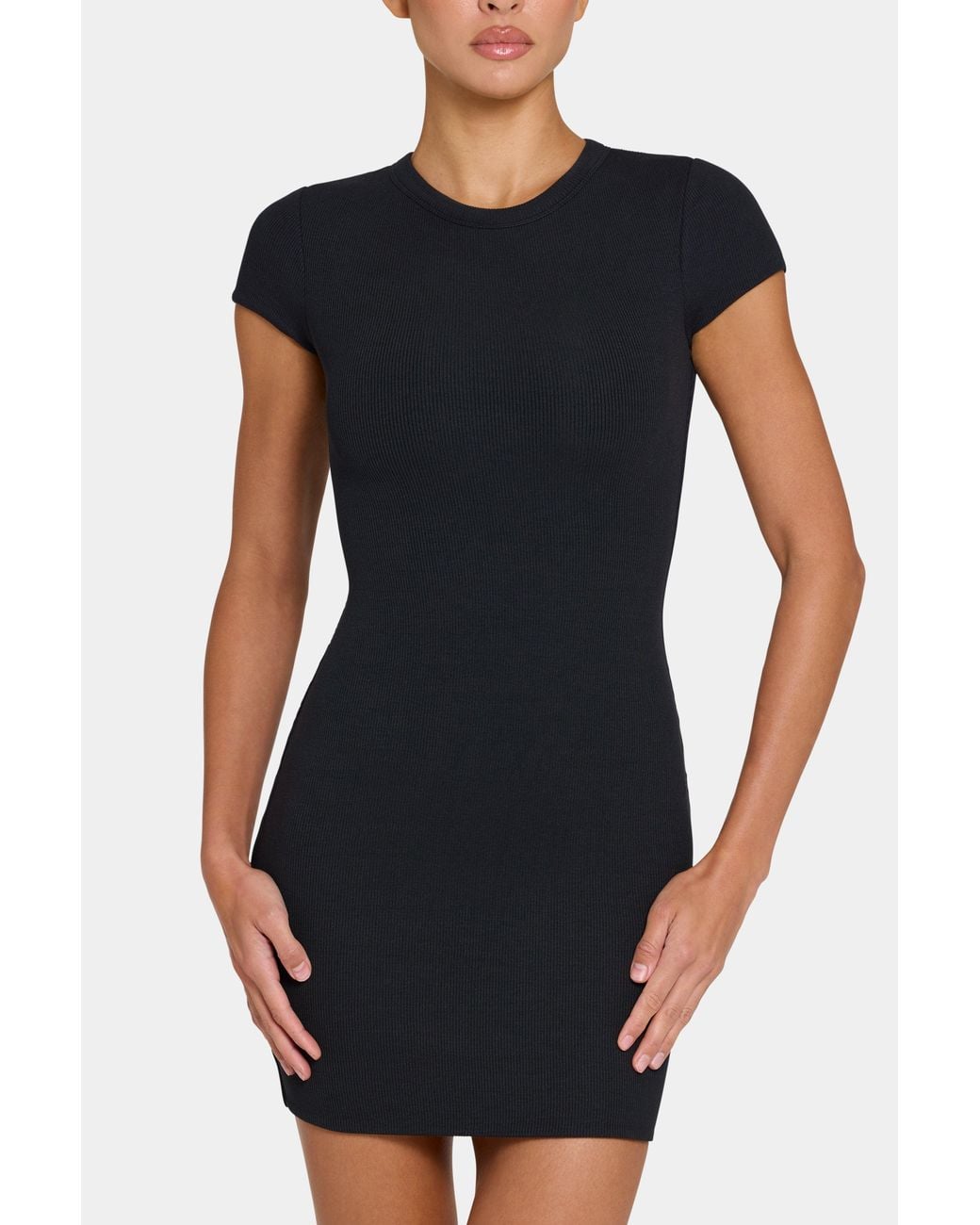BO+TEE Black Buttercloud Cap Sleeve Mini Dress